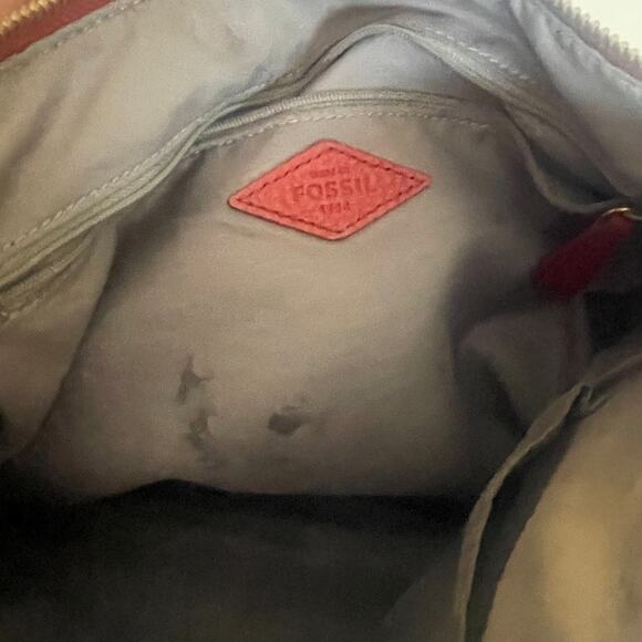 Fossil Erin Crossbody Bag Womens Red Pebbled Leather Top Zip Handbag Purse - Picture 10 of 12